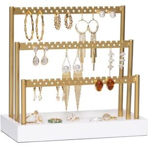 SANY DAYO HOME 3-Tier Earring Holder Organizer Stand, 105 Holes Gold Metal